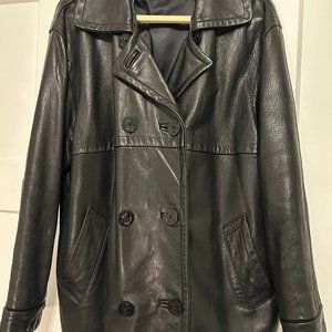Black Leather Naval Peacoat